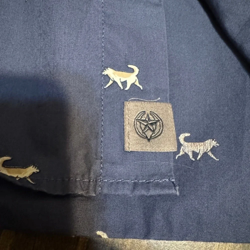 Banana Republic Long Sleeve Shirt Mens M Luxe Poplin Untucked Slim Fit Dogs Blue